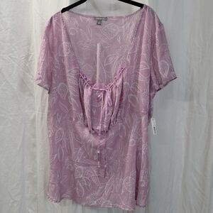 2X 3X 18/20 Chiffon Baby Pink Sheer Floral Fairycore Balletcore Blouse Top Tie